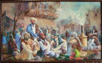 Chay Khana Or Tea Shop - 120X80Cm Paintings - By Akram Ati, Oil Painting On Canvas Painting Artist