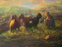 Shepherd Boy - 60X80Cm Paintings - By Akram Ati, Oil Painting On Canvas Painting Artist