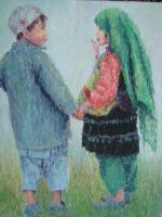 Uzbek Girl And Boy - 60X80Cm Paintings - By Akram Ati, Oil Painting On Canvas Painting Artist