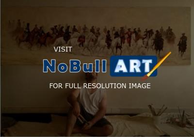 B - Buzkashi - Oil Color On Canvas 100X300Cm