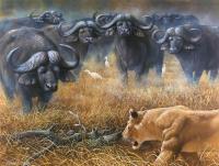The Fight Of The Big Ones - Oil On Canvas Paintings - By Simba   Robert Makoni, Oils Painting Artist