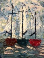 Saint Luis Boats - Oil On Canvas Paintings - By Jorge Sacco, Impressionism Painting Artist