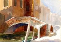 Landscape - Brick Bridge - Venice Italy - Watercolor