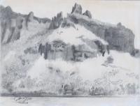 Landscape - Hills Viewed From Cooks Bay Moorea French Polynesia - Pencil Drawing