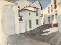 House On Street - Ronda Spain - Watercolor Paintings - By Dave Barazsu, Realisic Painting Artist
