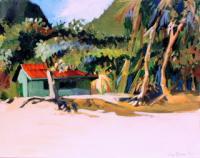 Landscape - Beach Hut - Moorea French Polynesia - Oil Painting