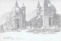Landscape - Plaza De Popolo - Rome Italy - Pencil Drawing