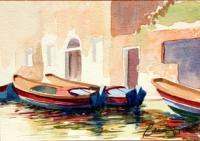 Landscape - Three Boats On Canal Venice Italy - Watercolor