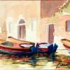 Three Boats On Canal Venice Italy - Watercolor Paintings - By Dave Barazsu, Impressionism Painting Artist
