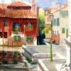 Red House Venice Italy - Watercolor Paintings - By Dave Barazsu, Impressionism Painting Artist