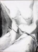 Nude With Veil - Pencil On Canvas Drawings - By Dave Barazsu, Impressionism Drawing Artist