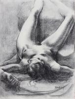 Nudes - Nude Woman Lying On Back - Charcoal Drawing