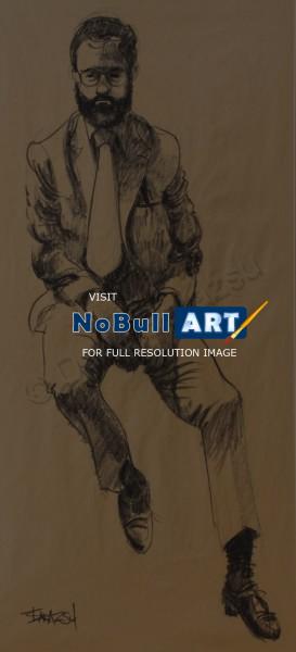 Portrait - Man With Necktie - Pencil On Newsprint