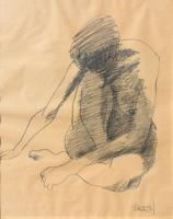 Nudes - Woman Sitting On Floor - Pencil On Newsprint