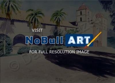 Landscape - Santa Barbara Mission California - Watercolor