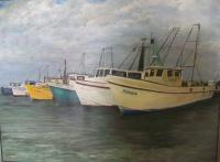 Shrimpboats In Harbor - Acrylics Paintings - By Deborah Boak, Original Paintings Painting Artist
