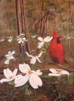 Cardinal  Dogwoods - Acrylic On Board Paintings - By Deborah Boak, Realism Painting Artist