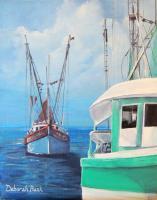 Gulf Shrimpers - Acrylic On Canvas Paintings - By Deborah Boak, Realism Painting Artist