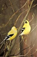 Pair Of Goldfinches - Acrylic On Board Paintings - By Deborah Boak, Realism Painting Artist