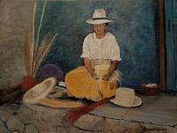 The Hat Weaver - Acrylic On Canvas Board Paintings - By Deborah Boak, Realism Painting Artist