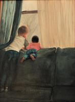 Sibling Heart-To-Heart - Acrylic On Canvas Paintings - By Deborah Boak, Realism Painting Artist