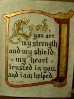 Psalm 28-7 23K Gold Leaf On Parchment 8 12 X 11 Inch - 23K Gold Leaf Paint And Ink Mixed Media - By Robert Nutting, 23K Gold Leaf Calligraphy Mixed Media Artist