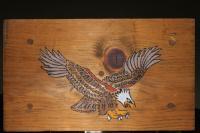 Eagle Bench - Acrylics Woodwork - By Kevin Froese, Burned In Then Painted Woodwork Artist
