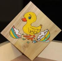 Baby Chick - Acrylics Woodwork - By Kevin Froese, Burned In Then Painted Woodwork Artist