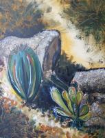 Cacti In Baja California 2 - Acrylic On Canvas Paintings - By Silviana Zub, Contemporary Painting Artist