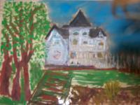 White House At Concanon Winery 1 - Water Colors Sealed In Glass Paintings - By Maggie Cruser, Abstract Painting Artist