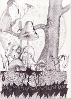 Old Log - Ink On Paper Drawings - By Joe Shivery, Surreal Drawing Artist