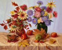 The Autumn Pot-Pourri - Oil On Canvas Paintings - By Arkady Zrazhevsky, Realism Painting Artist