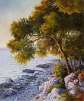 Landscape - Pines Above The Sea - Oil On Canvas