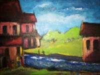 Village - Acrylic On Canvas Paintings - By Peter Antinoro Phd, Landscape Painting Artist