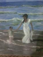 Mother And Child With Water - Acrylics Paintings - By Mamta Dutt, Indian Technique Painting Artist