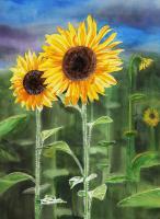 Landscape With Sunflowers - Watercolor Paintings - By Artist Irina Sztukowski, Realism Painting Artist