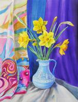 Daffodils In The Wedgwood Vase - Watercolor Paintings - By Artist Irina Sztukowski, Realism Painting Artist
