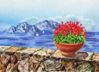 Amalfi Coast Vew Of Anacapri - Watercolor Paintings - By Artist Irina Sztukowski, Realism Painting Artist