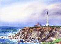 Lighthouse Point Arena California - Watercolor Paintings - By Artist Irina Sztukowski, Realism Painting Artist