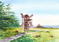 Landscapes Of California Fort Ross Windmill - Watercolor Paintings - By Artist Irina Sztukowski, Realism Painting Artist