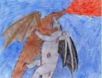 Dragon Battle - Colored Pencils And Paper Drawings - By Nathan Bartosek, Fantasy Drawing Artist