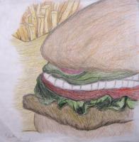 Burger And Fries - Pencilcolor Pencil Drawings - By Jonathon Rosemond, Realism Drawing Artist