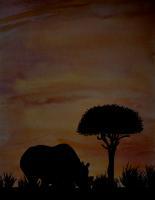 Rhinos Tree - Watercolor Paintings - By Kandis Cowan, Animals Painting Artist