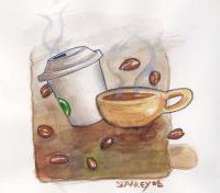 Cups Of Coffee - Watercolor And Color Pencil Paintings - By George Stanley Jr, Abstract Painting Artist