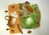 Cups Of Coffee 2 - Watercolor And Color Pencil Mixed Media - By George Stanley Jr, Abstract Mixed Media Artist
