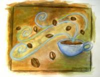Cup Of Coffee 3 - Watercolor And Color Pencil Mixed Media - By George Stanley Jr, Abstract Mixed Media Artist