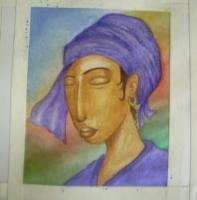 Woman In Purple - Watercolor And Color Pencil Paintings - By George Stanley Jr, Abstract Painting Artist