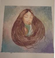 Woman Embracing Child - Watercolor And Color Pencil Paintings - By George Stanley Jr, Abstract Painting Artist