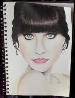 Zooey Deschanel - Coloured Pencil Drawings - By Hannah Fernyhough, Realism Drawing Artist