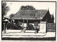 House On Corner Of Landsdown And Lutman Pe - Linocut Printmaking - By Alan Grobler, Graphic Printmaking Artist
